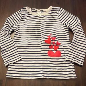 Carter's Girls Size 8 Heart Pocket Long Sleeve Navy Stripe Shirt Cotton